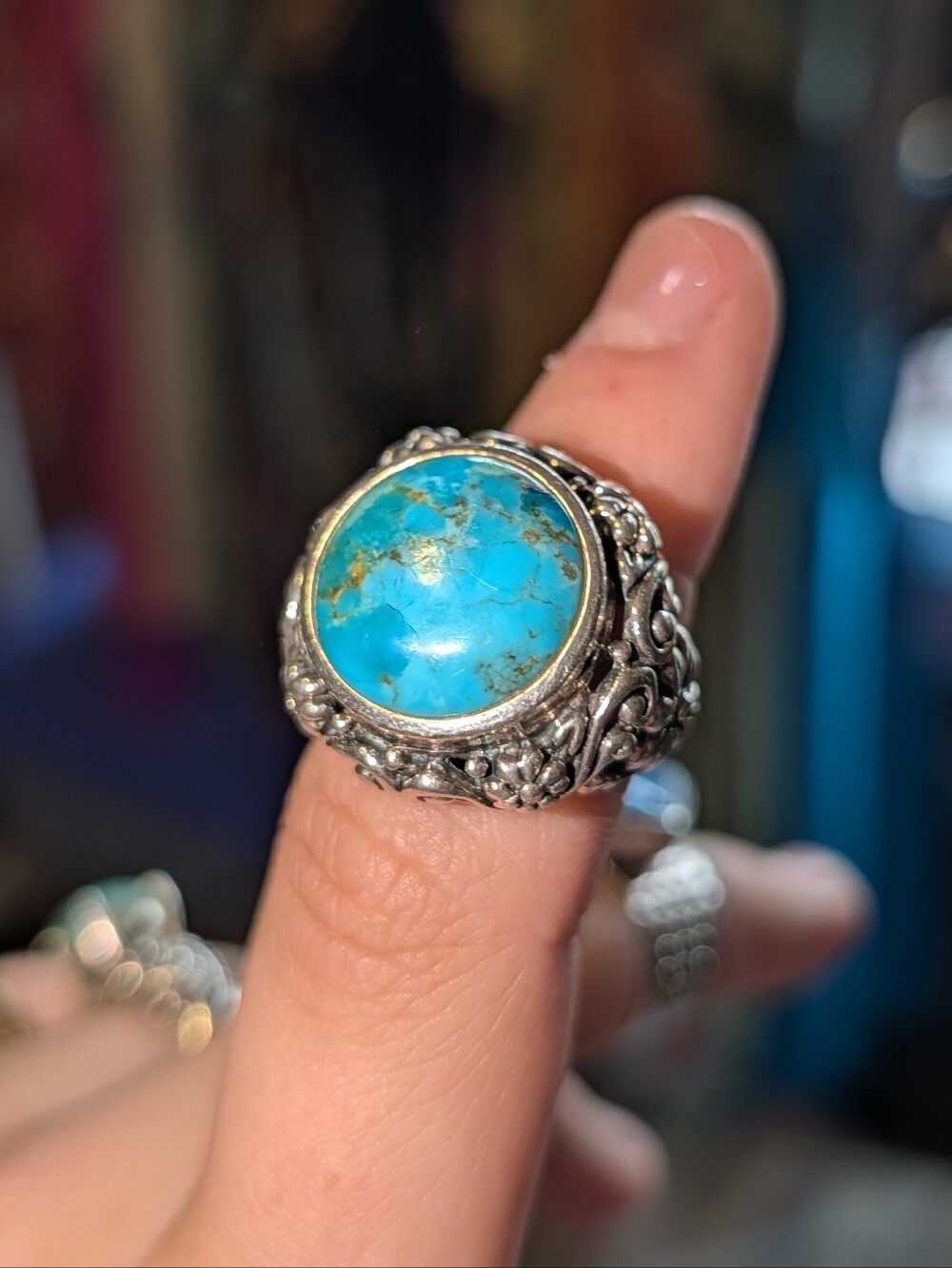 Sterling Silver Turquoise Filigree Ring - Picture 2 of 4